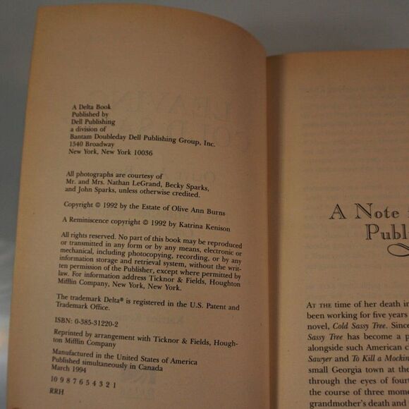 Leaving Cold Sassy The Unfinished Sequel to Cold Sassy by Olive Ann Burns 1992 - Picture 5 of 5
